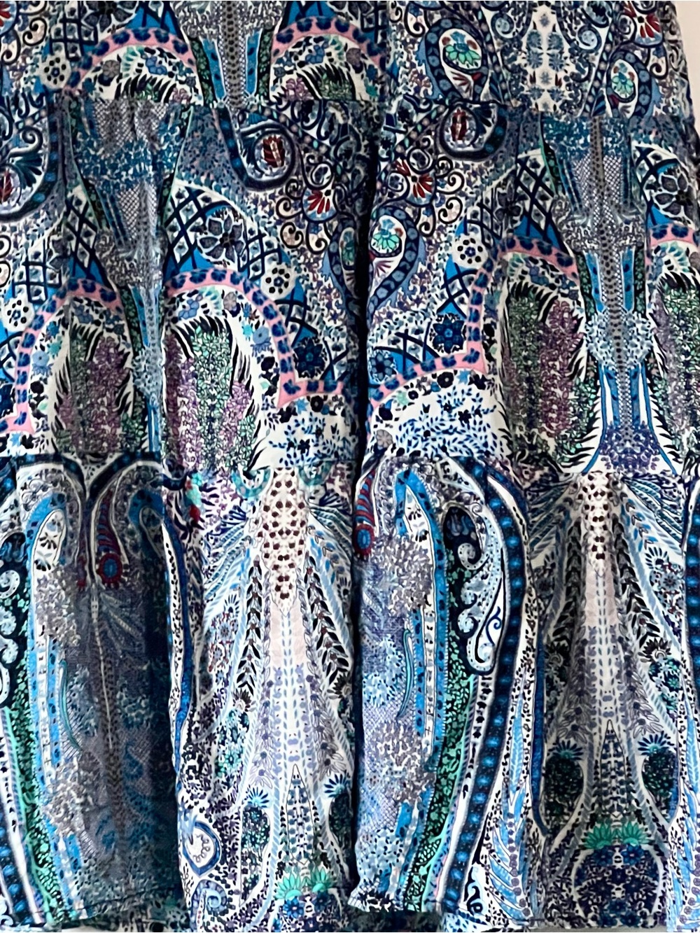 T Tahari Boho Multicolor Paisley Tiered Maxi Skirt in Blue, Teal and Pink - Picture 6 of 9